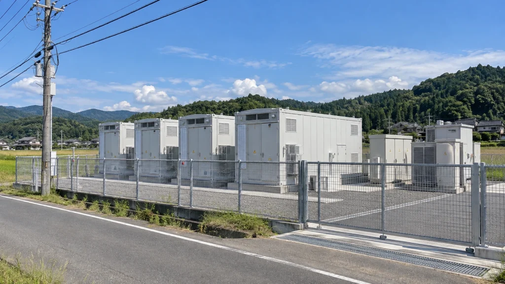 田園地帯の道路沿いの系統用蓄電池の設置イメージ